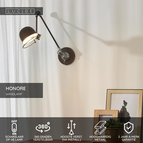 Lucide HONORE - Wandlamp - 1xE14 - Roest bruin - USP